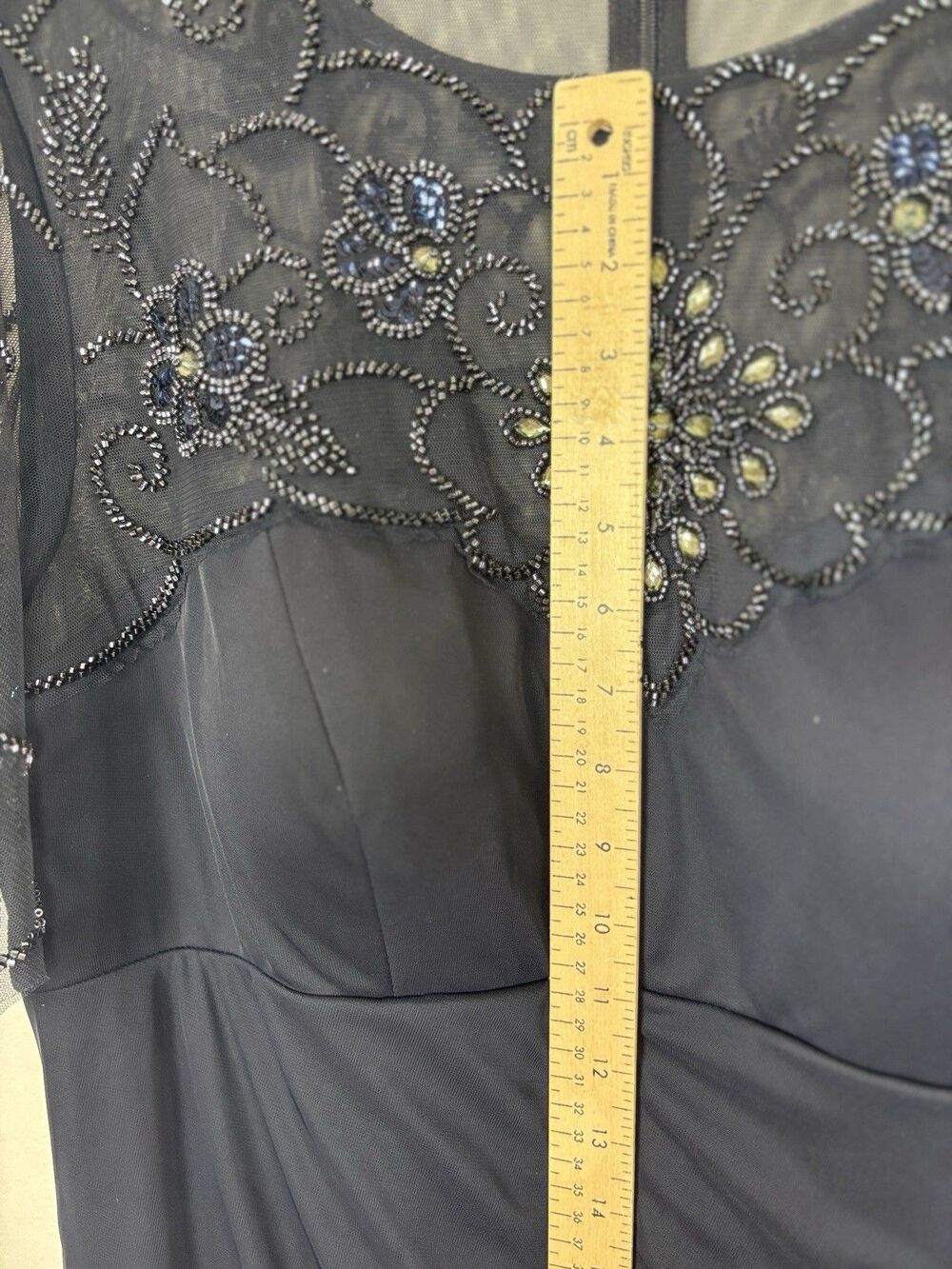 Xscape Plus Size 16W Long Formal Dress Beaded Sequin Illusion Neck Gown Evening - Picture 9 of 13